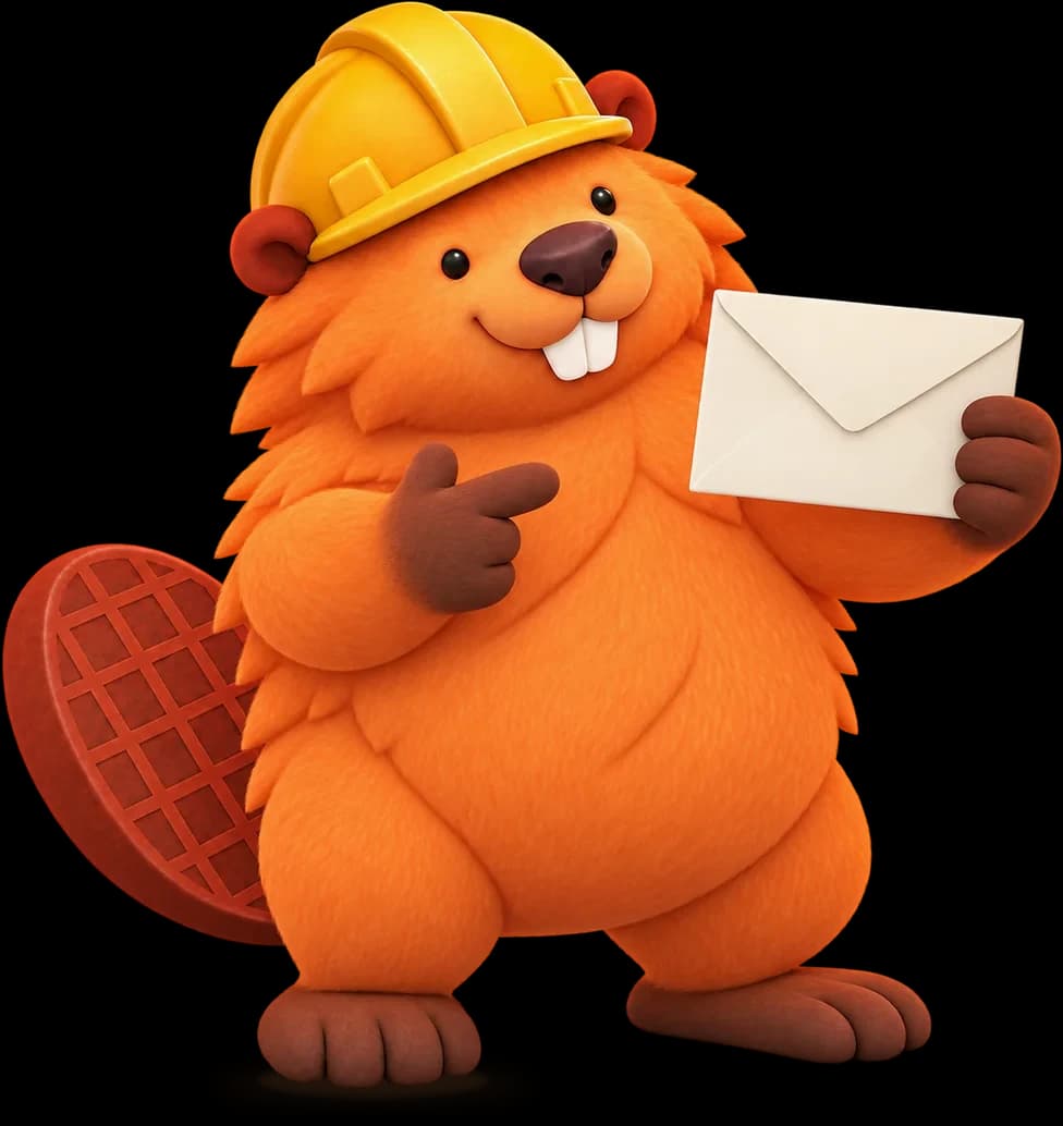 Patchy holding up an envelope and pointing at it