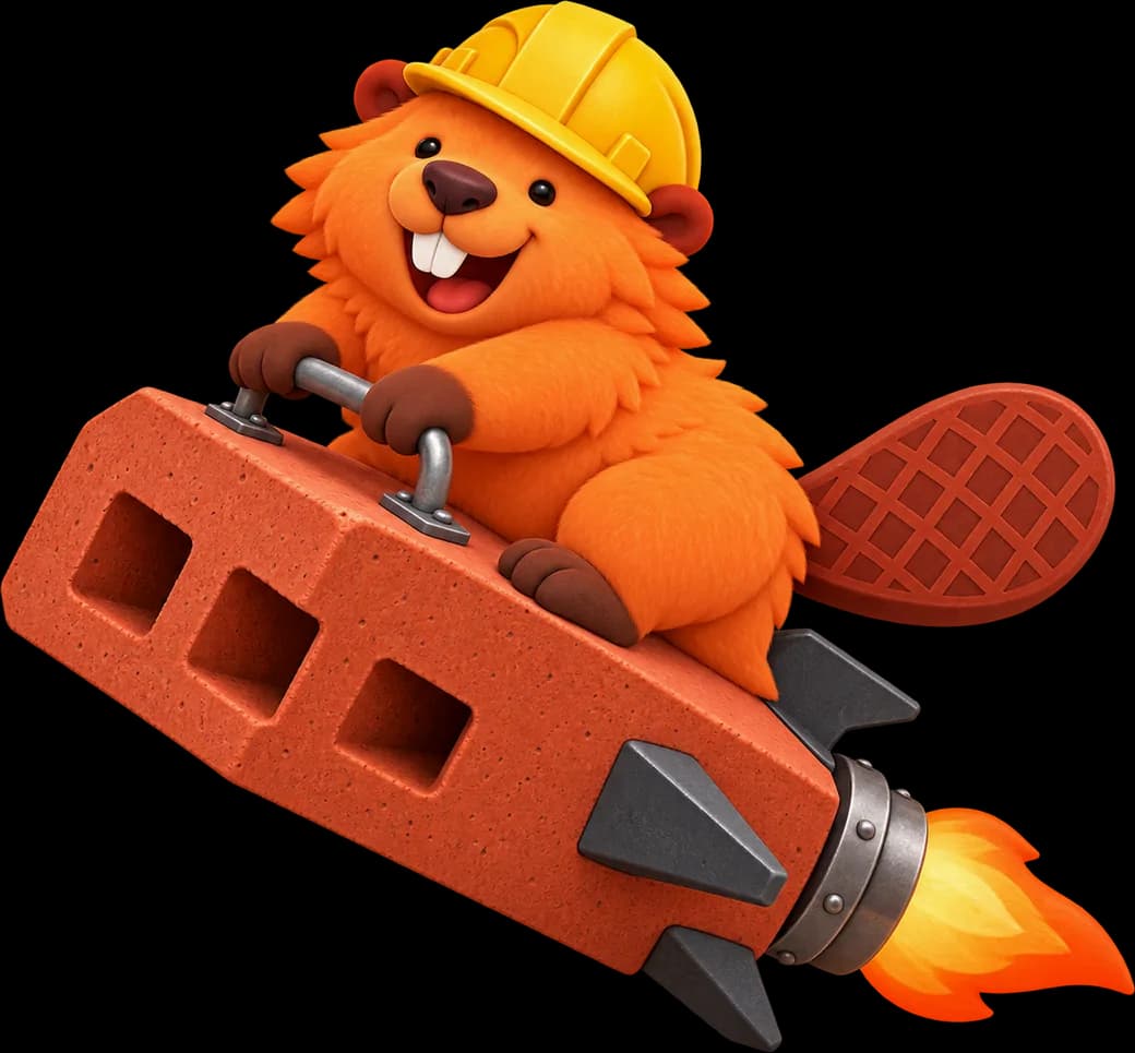 Patchy riding a rocket-powered brick